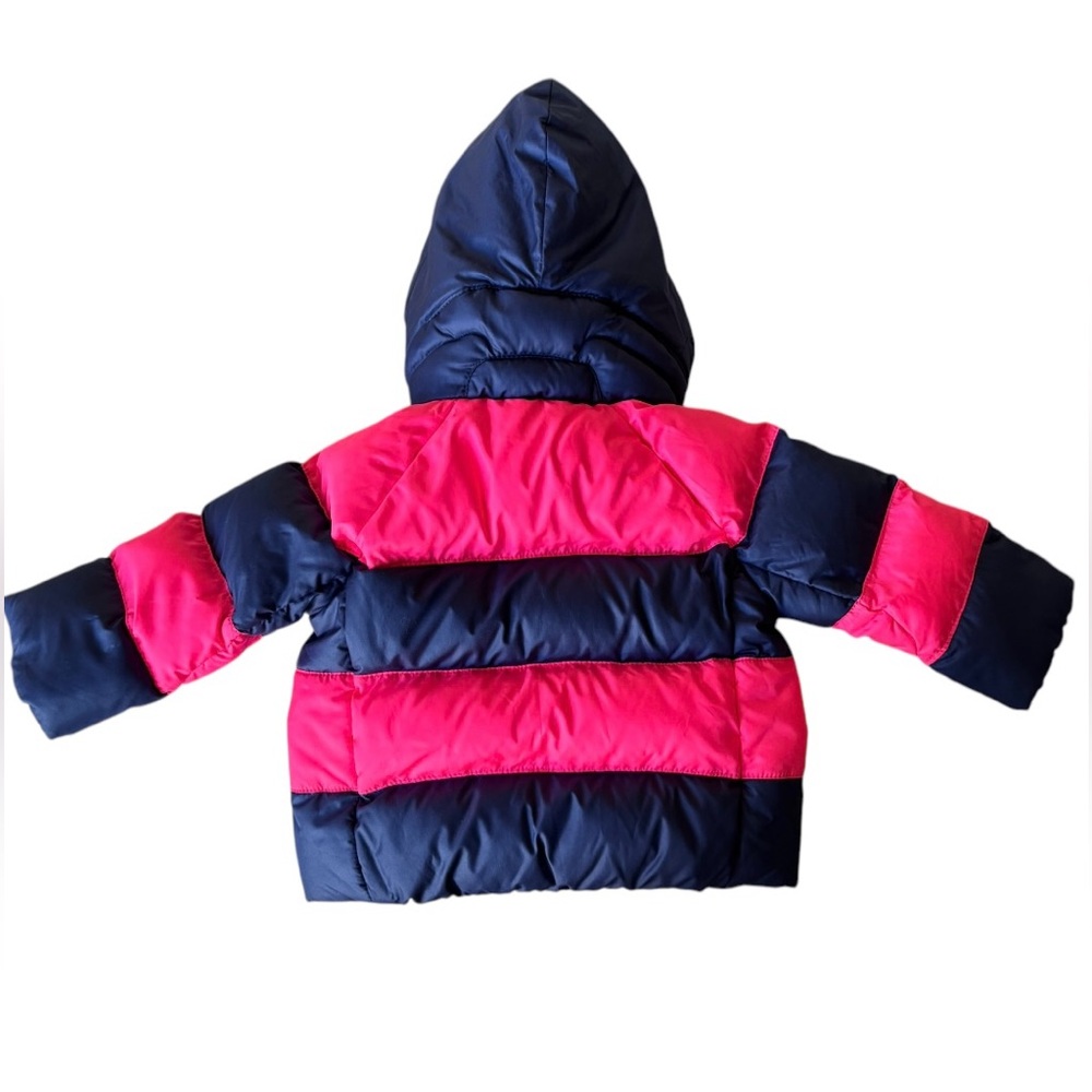 Ralph Lauren Puffer Coat Jacket Infant Size 6 Months Pink Navy Blue Hood Zip Up - Picture 2 of 9